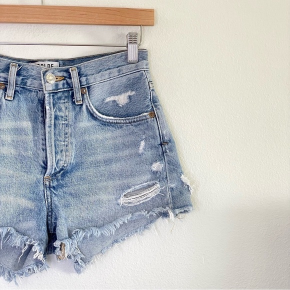 Agolde Parker Vintage Cut Off Distressed Denim High Rise Short Swapmeet 23 - Picture 8 of 16